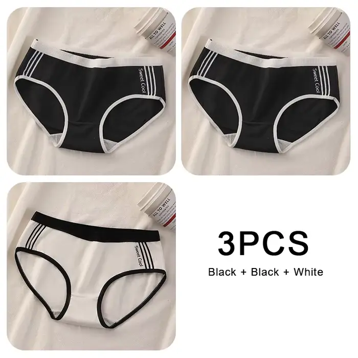 Lot de 3 culottes en coton sans couture pour femme, sous-vêtements sexy taille moyenne, confortables