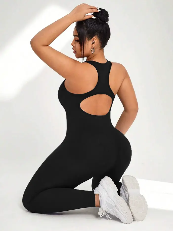 Combinaison de yoga grande taille sans couture, body de sport sexy à découpes, amincissant et sculpt