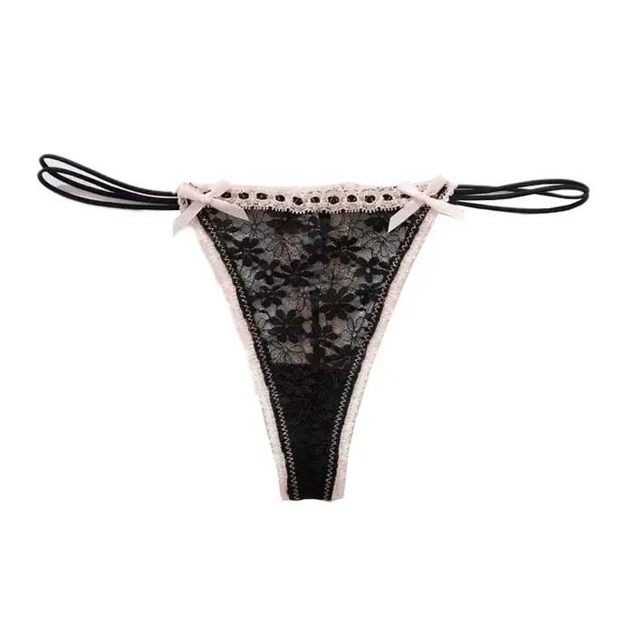 Culotte taille basse en dentelle avec nœud, tenue quotidienne, vêtements de maison, couleur unie, to