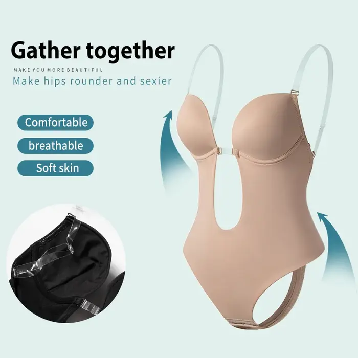 Body Shapewear col en v profond corps Shaper dos nu U plongeant string Shapers taille formateur femmes sangle transparente rembourré Push Up Corset