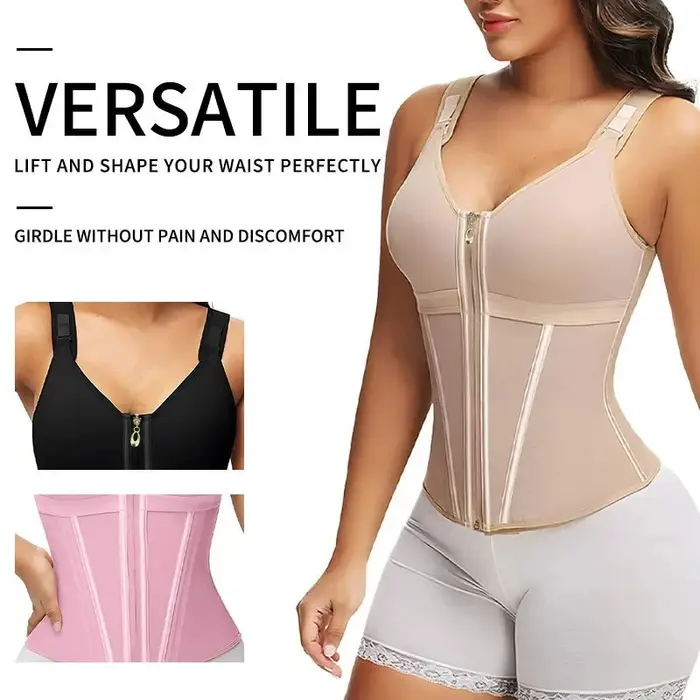 Shapewear femmes colombien Fajas taille formateur ventre contrôle gilet corps Shaper 17 os en acier 3 rangées crochets fermeture éclair sangle réglable