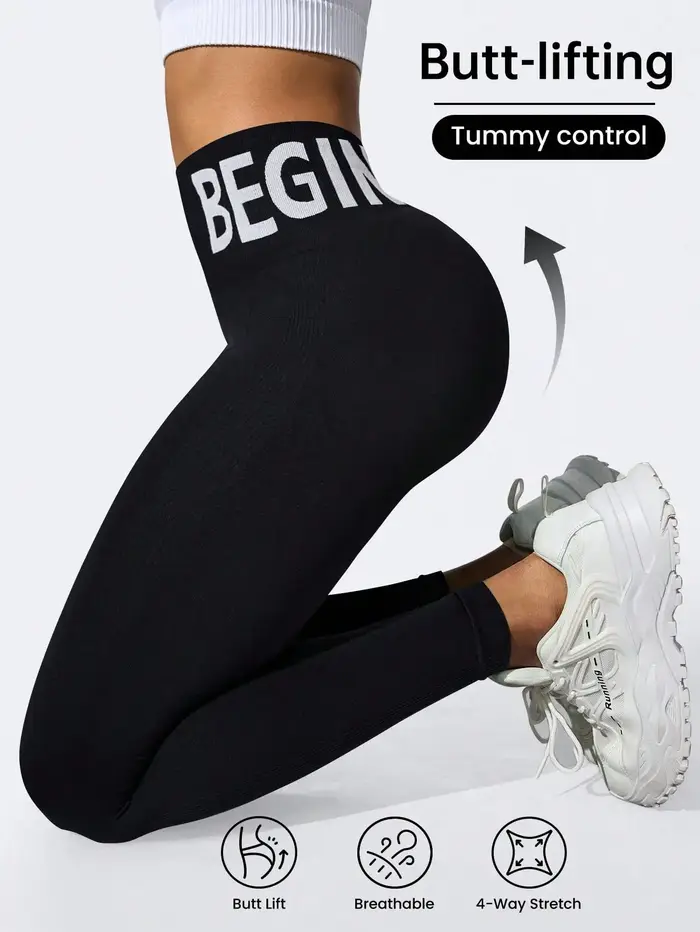 Leggings de yoga sans couture européens et américains avec lettrage de ceinture