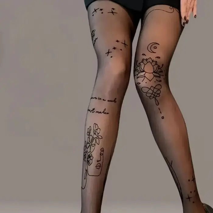 Collants Sexy avec tatouages de lettres de fleurs