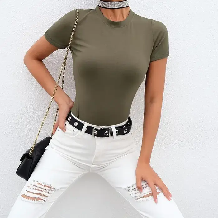 Décontracté basique noir blanc Body femmes été à manches courtes femme corps haut coton moulante combinaison barboteuse dames