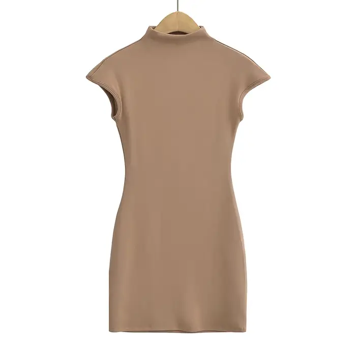Mini-robes tricotées pour femmes, vêtements vintage sexy, robes noires, manches courtes, col roulé, 