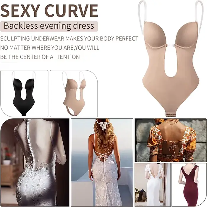 Body Invisible femmes string Shaper gaine amincissante Sexy col en v profond dos nu Corset plongeant rembourré Push Up sous-vêtements amincissants