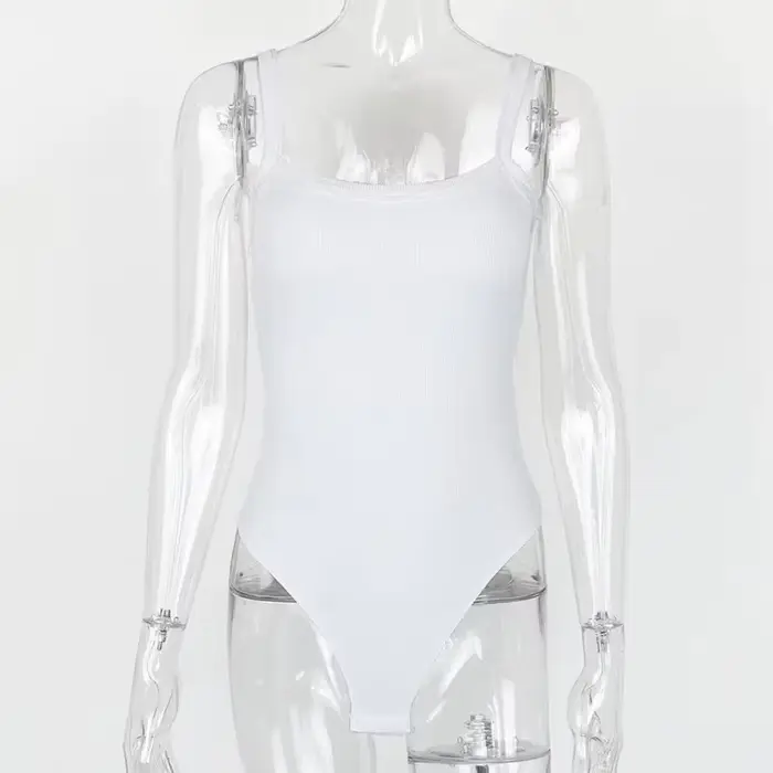 Sangle solide moulante Sexy corps décontracté basique blanc été Body haut pour femme sans manches pu