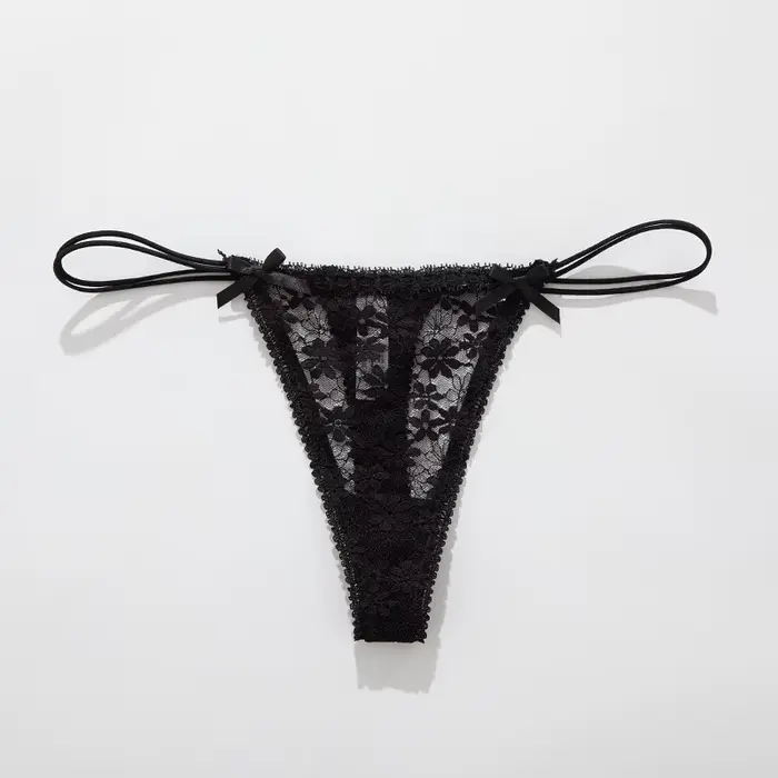 Culottes en dentelle à nœud sexy pour femme, lingerie quotidienne et d'intérieur, sous-vêtements uni