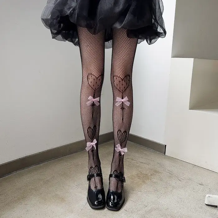 Collants en velours rose avec nœud brodé de perles