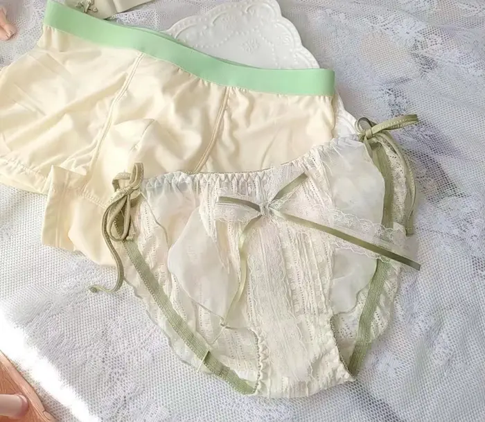 2023 nouveau 100% Photos réelles côté cravate fermer belle mignonne Lolita Kawaii femme homme Couple culottes sous-vêtements bref Boxer Lingeries