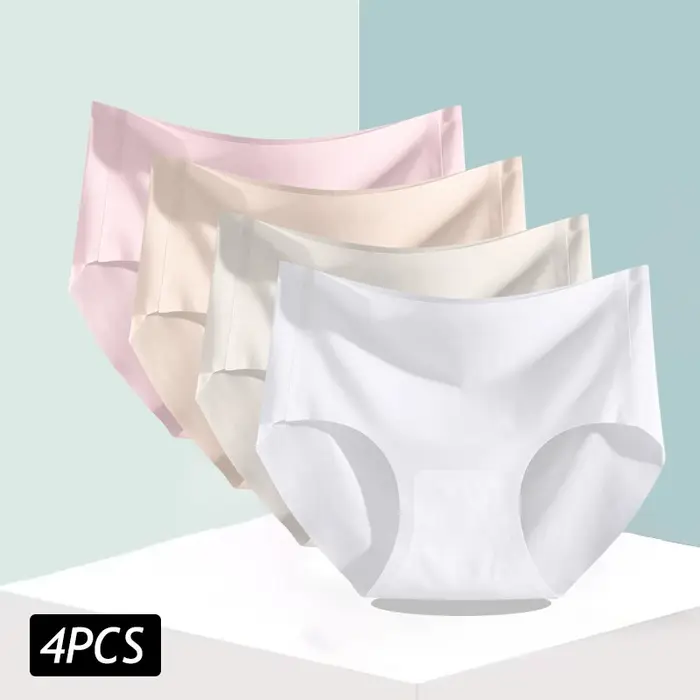 4 pièces/ensemble femmes glace soie sans couture culottes Ultra mince slips sous-vêtements respirants femme taille