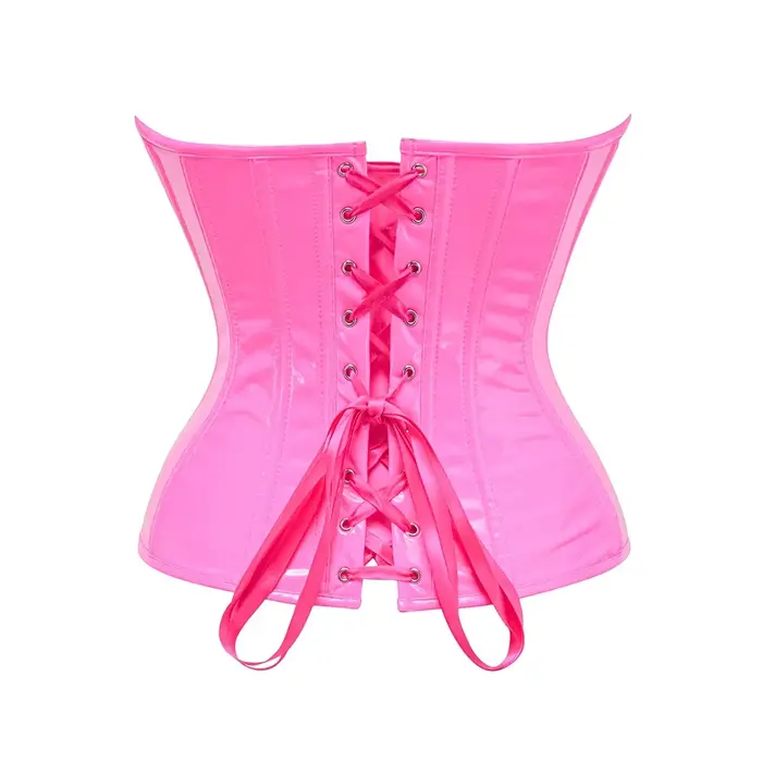 Rose PVC surbuste haut Corset femmes gothique Vintage Bustiers classique noir en cuir PU Corselet Sexy Clubwear