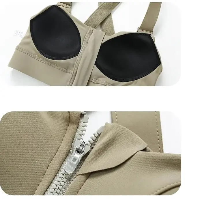 Soutien-gorge de sport pour femme, collant, haut court, yoga, fermeture éclair frontale, grande tail