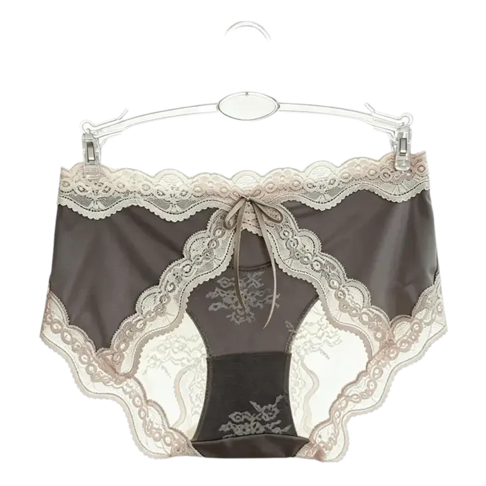Culottes mi-hautes en dentelle et satin, transparentes, invisibles, avec patchwork en maille et nœud