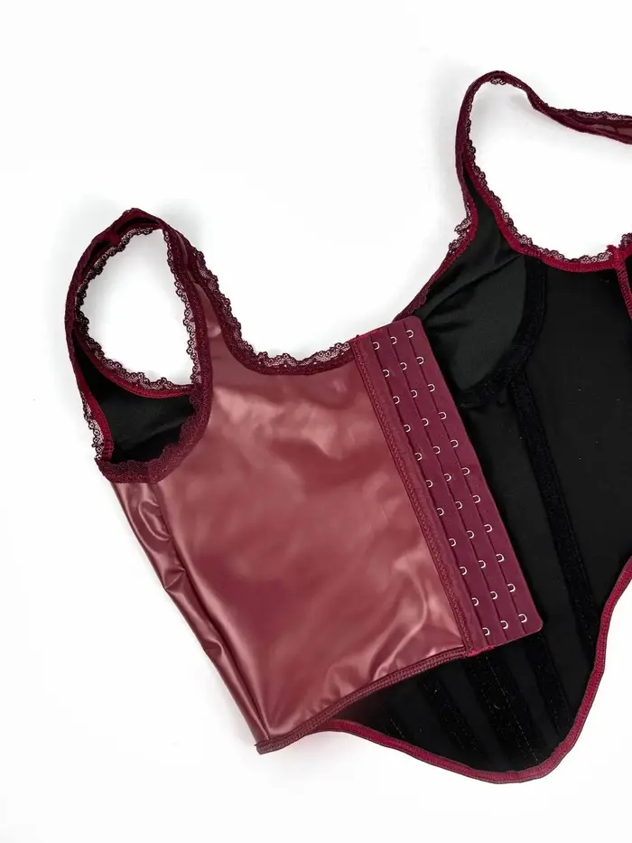 Rouge noir couleurs Pu cuir dentelle bord bandoulière haut pour femme gaine amincissante coupe ajustée arête de poisson hauts de soutien-gorge