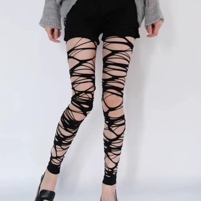 Collants résille déchirés noirs Sexy pour femmes