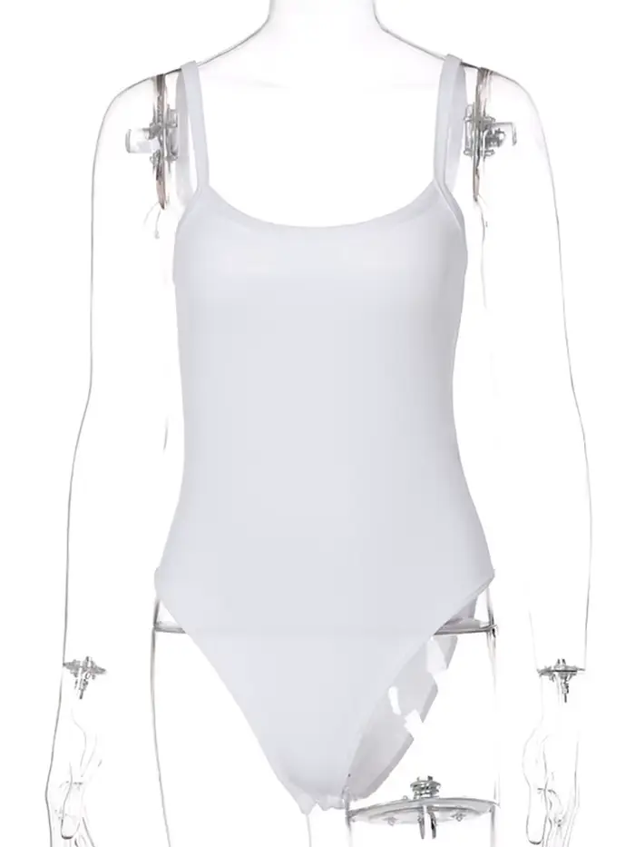Sangle solide moulante Sexy corps décontracté basique blanc été Body haut pour femme sans manches pure