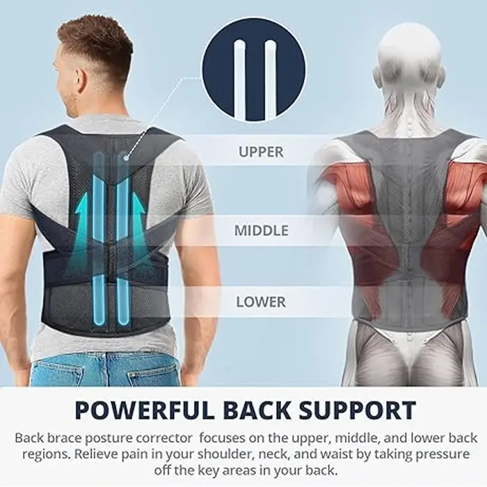 Correcteur de posture pour hommes et femmes – Attelle dorsale réglable pour les douleurs supérieures et inférieures du