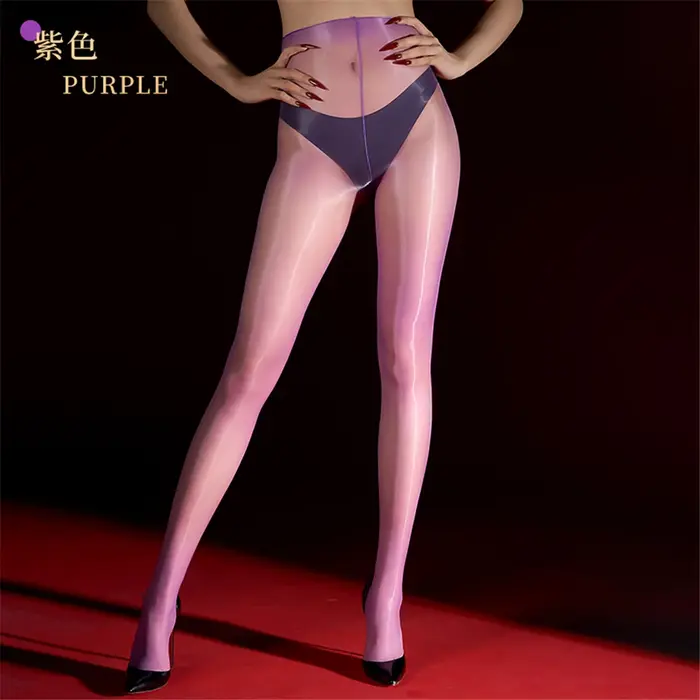 Sexy femmes 640 broches ouvert entrejambe huile brillant chaussettes mince taille haute façonnage collants transparent