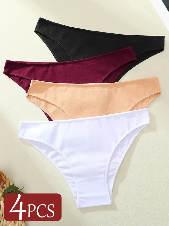 4 pièces culottes en coton sans couture pour femmes dames taille basse sous-vêtements couleur unie doux confortable slips femme respirant Lingerie