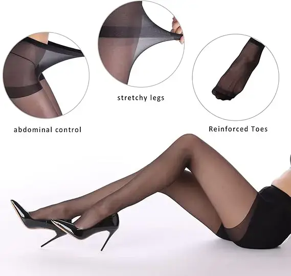 5 paires de collants transparents noirs basiques pour femmes