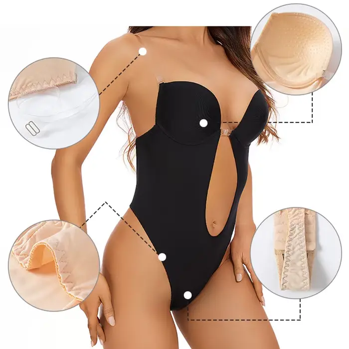 Body Invisible femmes string Shaper gaine amincissante Sexy col en v profond dos nu Corset plongeant rembourré Push Up sous-vêtements amincissants