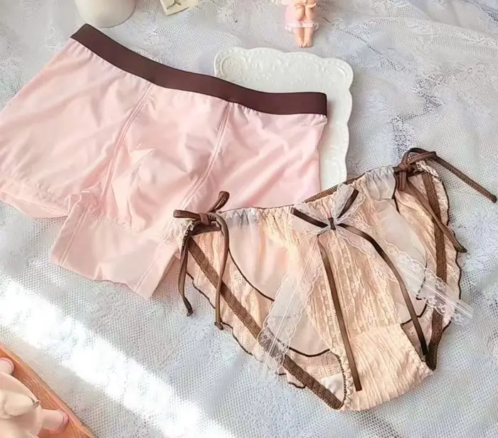 2023 nouveau 100% Photos réelles côté cravate fermer belle mignonne Lolita Kawaii femme homme Couple culottes sous-vêtements bref Boxer Lingeries