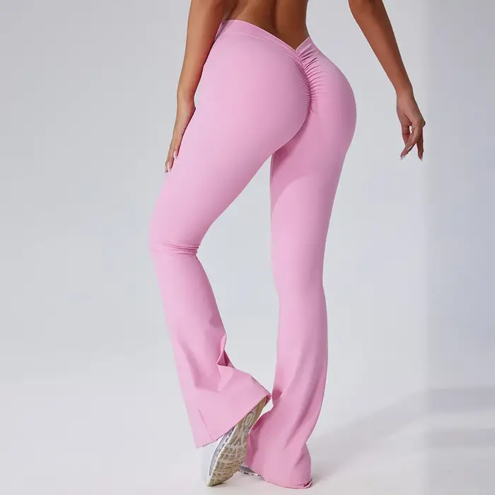 Pantalon évasé taille haute pour femme, leggings évasés, pantalon large, hanche en forme de V, yoga,