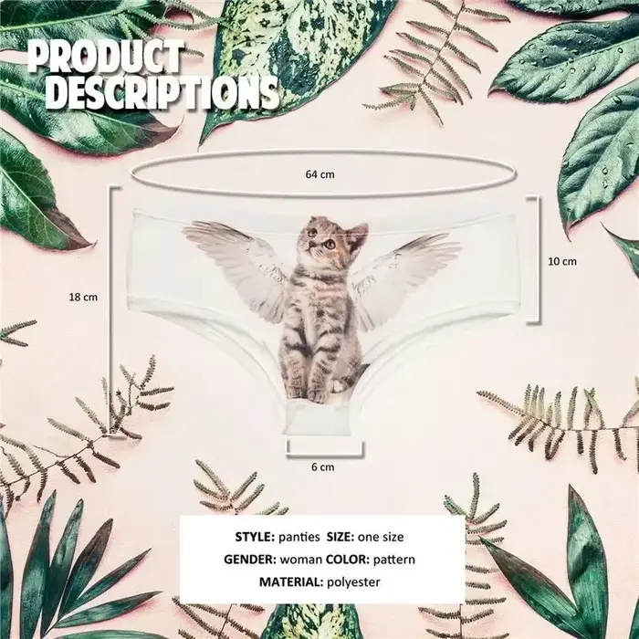 Culotte femme sans couture imprimé Angel Cat 3D – Slip push-up et string de dessin animé mignon