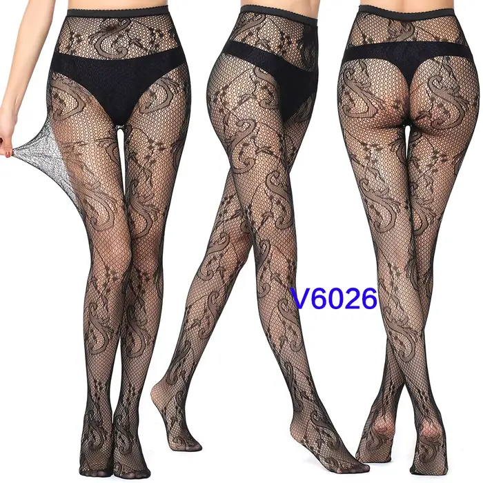 Bas résille collants à motifs en dentelle
