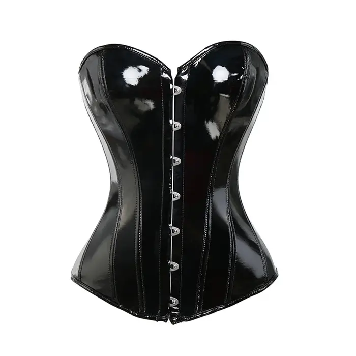 Rose PVC surbuste haut Corset femmes gothique Vintage Bustiers classique noir en cuir PU Corselet Sexy Clubwear
