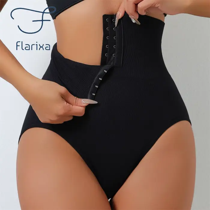 Flarixa taille haute sans couture culotte ventre plat façonnage slips femmes boutonnage