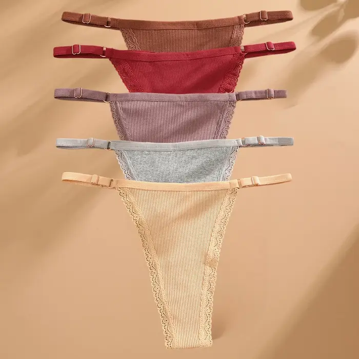 5 pièces/ensemble culottes en coton Sexy string sous-vêtements pour femmes t-back Lingerie Femme caleçons taille