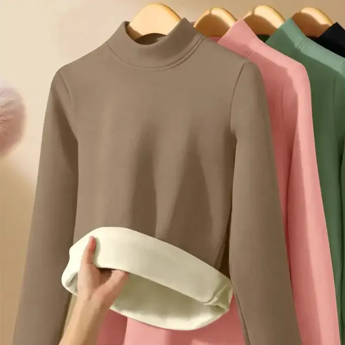 Femmes épaissir demi col roulé bas chemise Double face