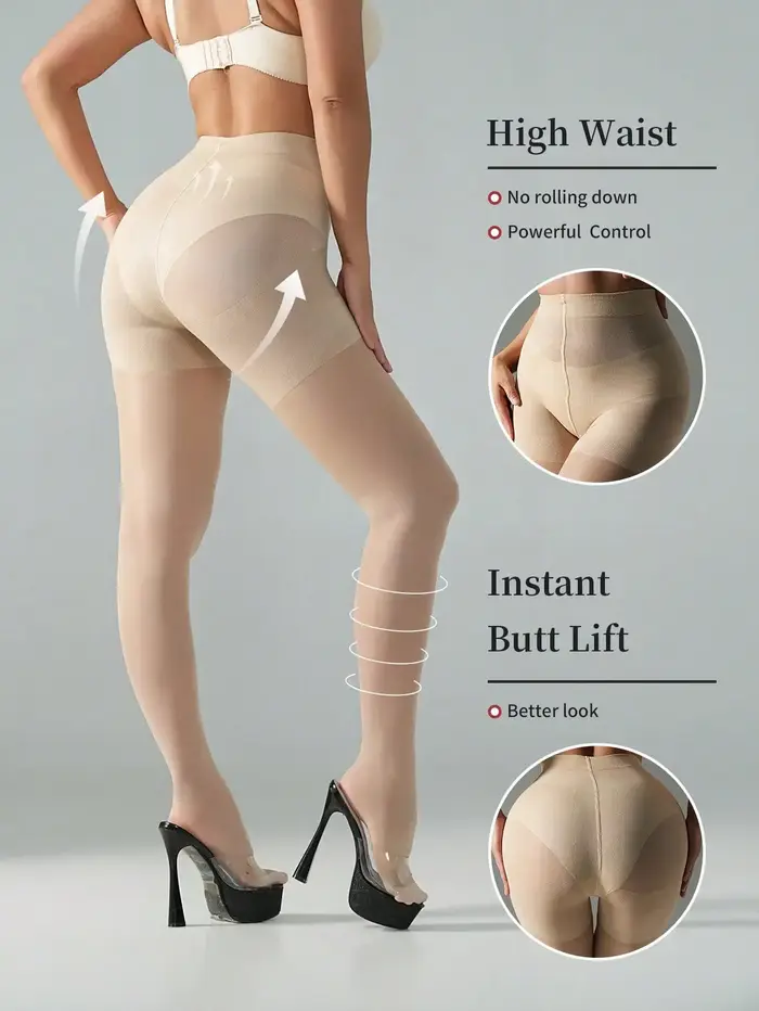 1 pièce Collant de compression taille haute sculptant, effet remonte-fesses, effet gainant, couleur