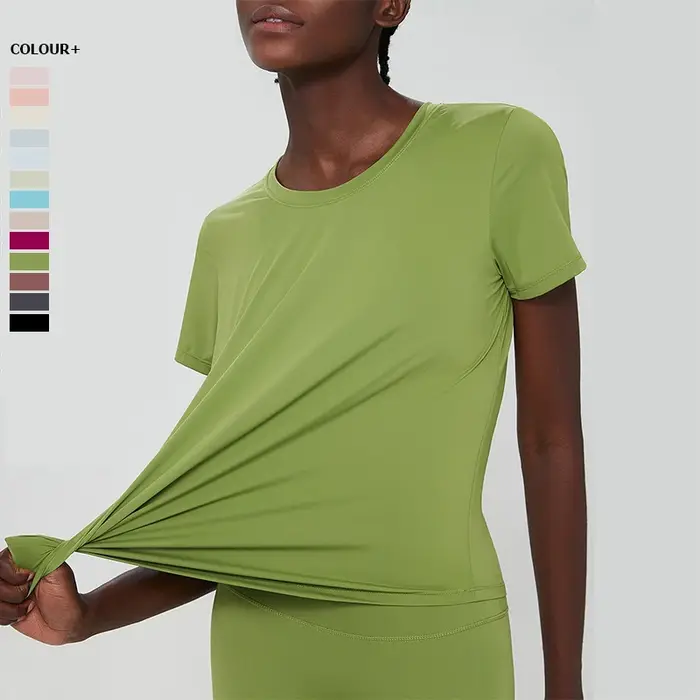 T-shirt de yoga à manches courtes pour femme, haut de fitness léger, respirant, séchage rapide, chem