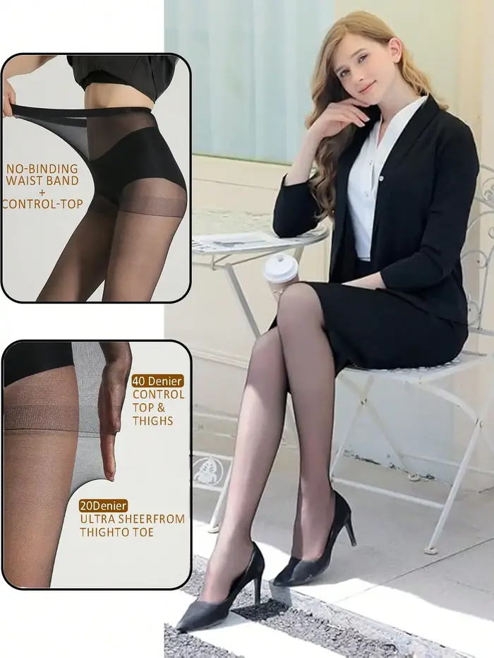 5 paires de collants transparents noirs basiques pour femmes