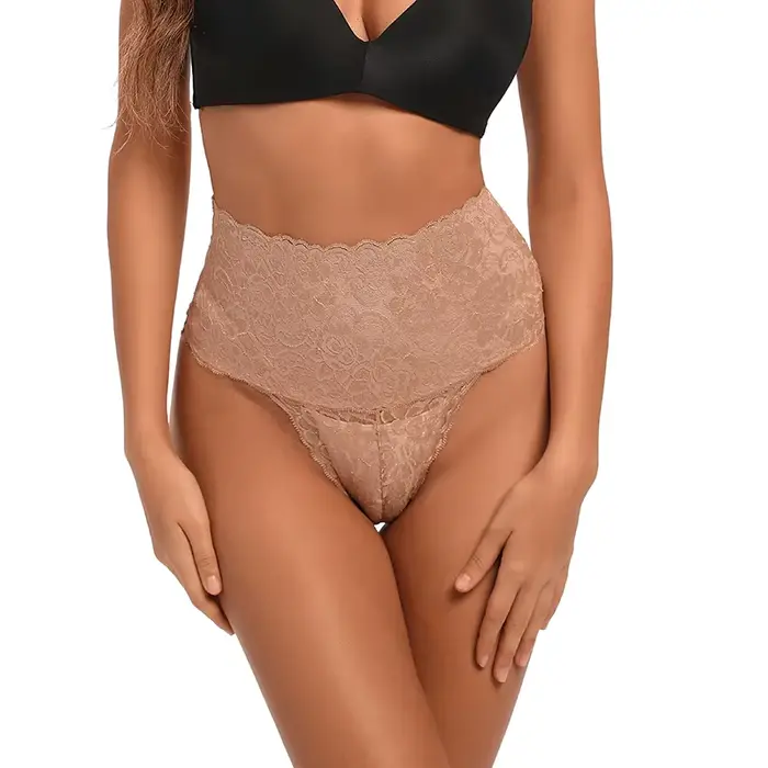 Culotte Taille Haute en Dentelle pour Femme, Sous-vêtement Sexy, Respirant, Ventre pio, Levage des F