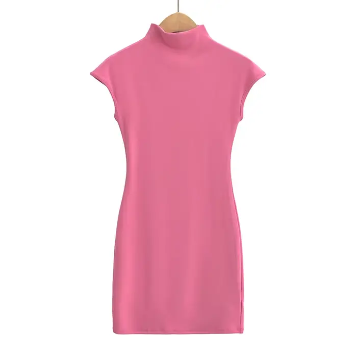 Mini-robes tricotées pour femmes, vêtements vintage sexy, robes noires, manches courtes, col roulé, 