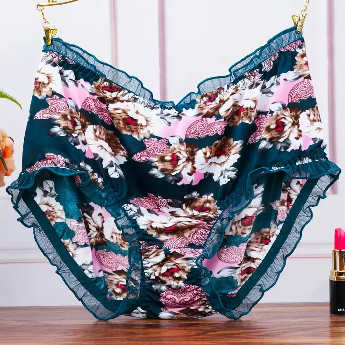 Grande taille taille moyenne femmes culottes mode impression slips sous-vêtements dames Sexy dentelle volants sans couture élastique caleçon Lingerie