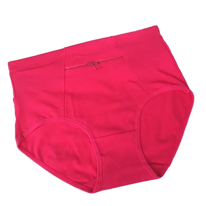 Femmes poche culottes grande taille sous-vêtements femme coton slips solide fermeture éclair Lingerie