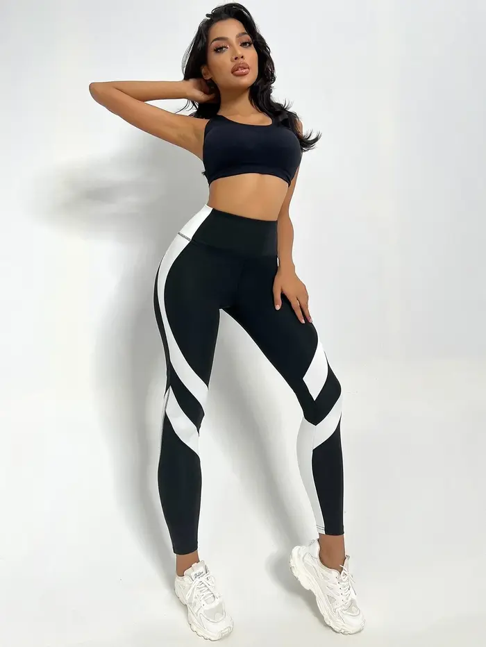 Leggings de yoga bicolores collants de sport de contrôle du ventre