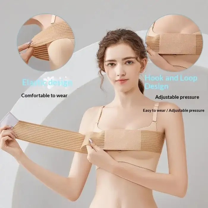 Stabilisateur d'implant mammaire post-chirurgical et bande de compression
