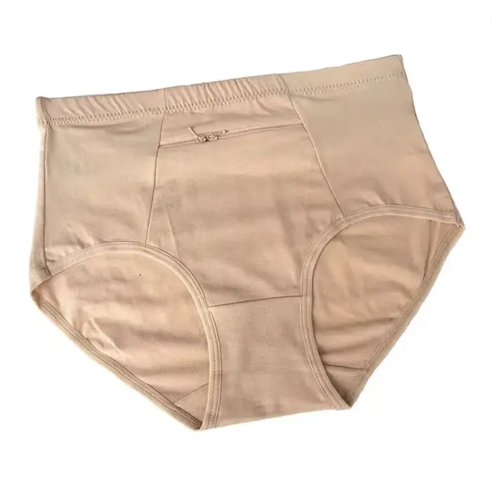 Femmes poche culottes grande taille sous-vêtements femme coton slips solide fermeture éclair Lingerie