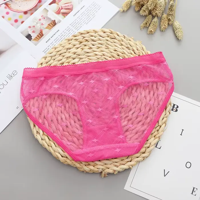 Culotte Sexy en dentelle transparente pour femmes, petit motif carré, embellissement, sous-vêtements