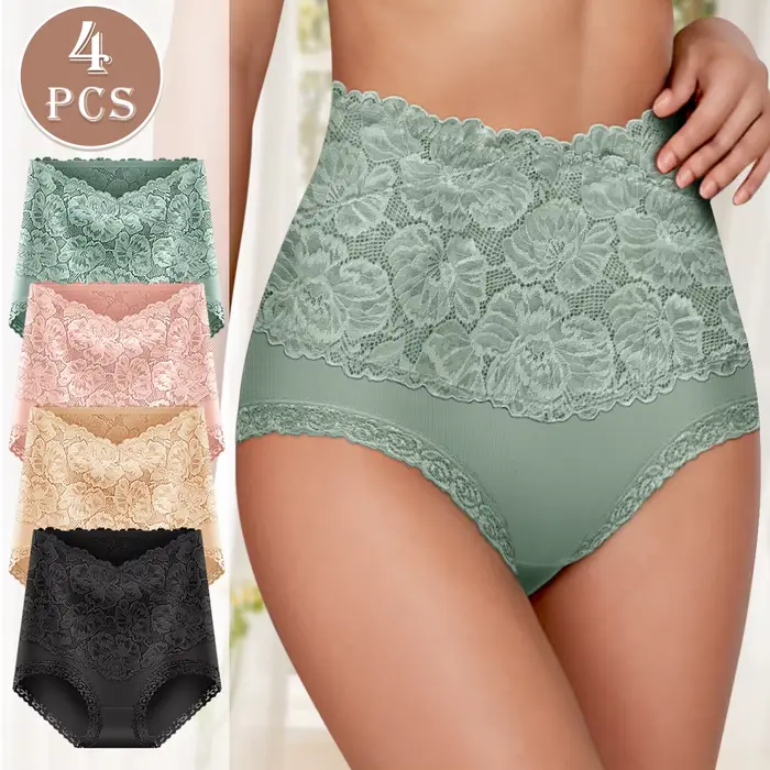 4 pièces culottes taille haute dames motif Jacquard Sexy dentelle hanche levage et mise en forme de la peau et doux confortable coton