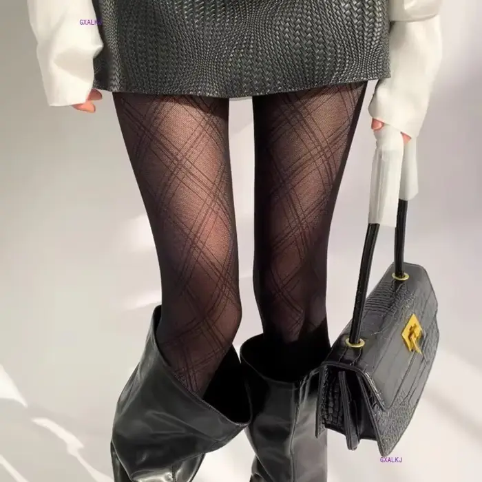 Collants soyeux à carreaux argyle noirs pour femmes, leggings à motifs vintage, collants Harajuku pour dames, bas résille, sexy, Y2K