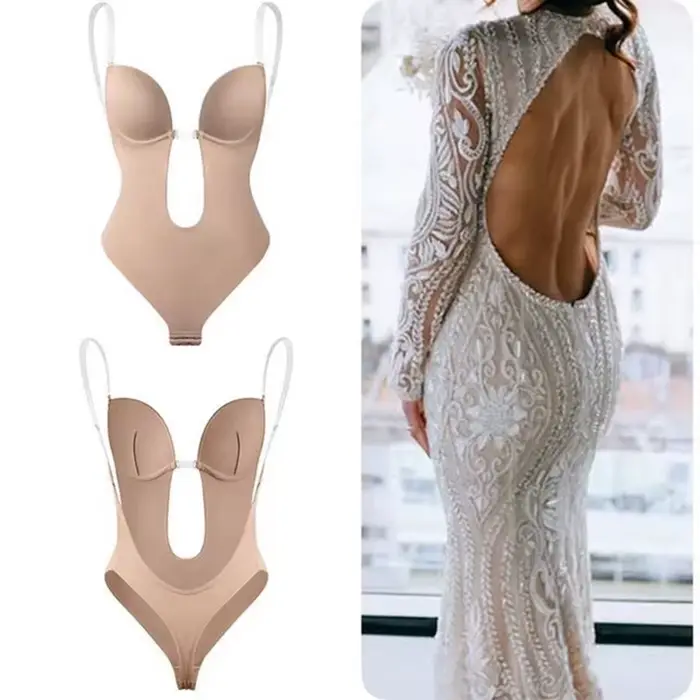 Body Invisible femmes string Shaper gaine amincissante Sexy col en v profond dos nu Corset plongeant rembourré Push Up sous-vêtements amincissants