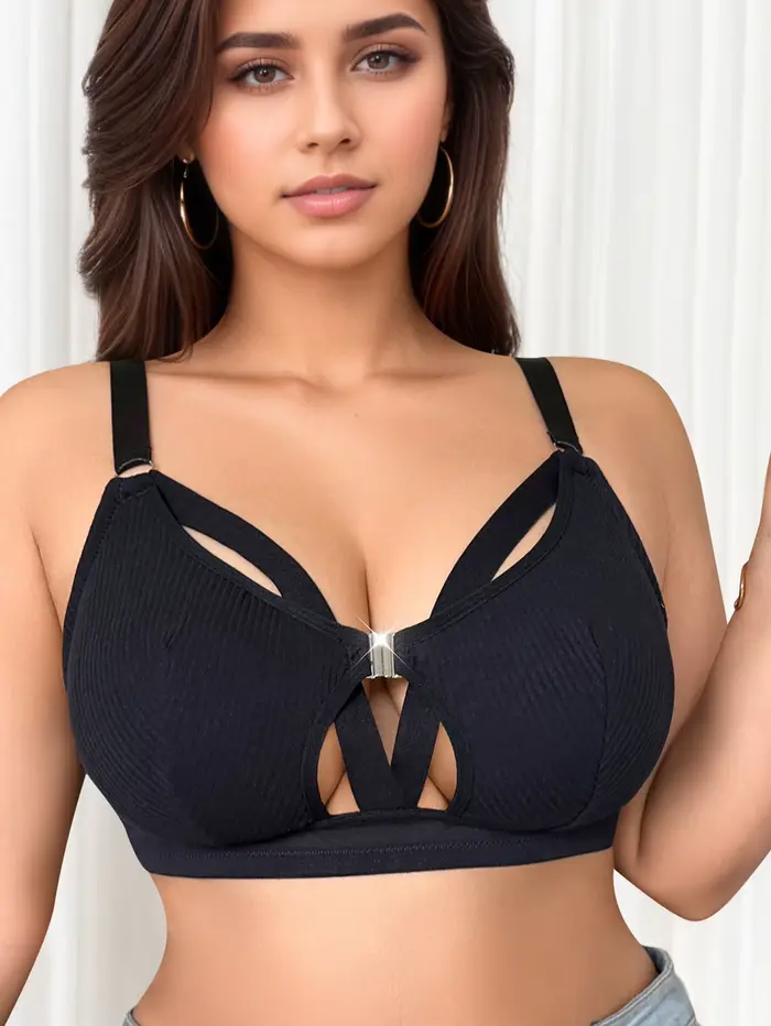 Grande taille sexy mode Lingerie sans fil fermeture avant buste complet soutien-gorge noir grandes tailles de sous-vêtements 1XL-5XL MR3527