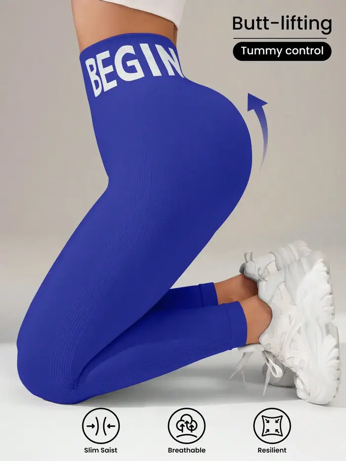 Leggings de yoga sans couture européens et américains avec lettrage de ceinture, collants respirants